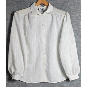 California Connection Womens Blouse Y2K White Roll Tab Long Sleeves Size 52 (2X)